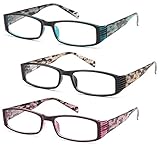 GAMMA RAY READERS 3 Pairs Ladies' Marble Color Readers Quality Spring Hinge Reading Glasses for Women - With +1.00 Magnification