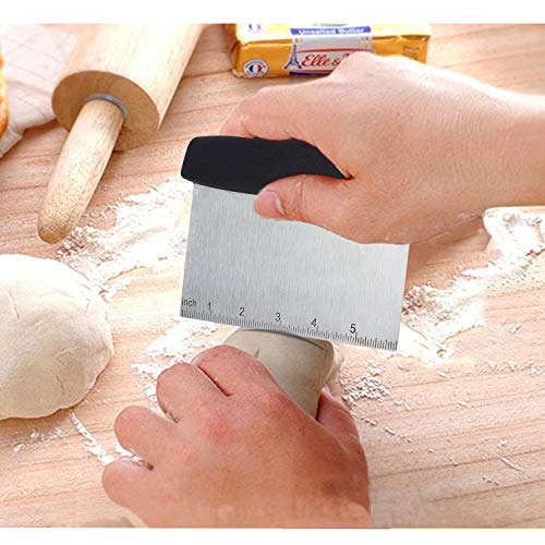 Tonsiki 4 Pieces Stainless Steel Pastry Cutter Set, Including Pastry Blender, Dough Scraper, Pastry Brush, Silicone Baking Mat for Kitchen Baking Tools