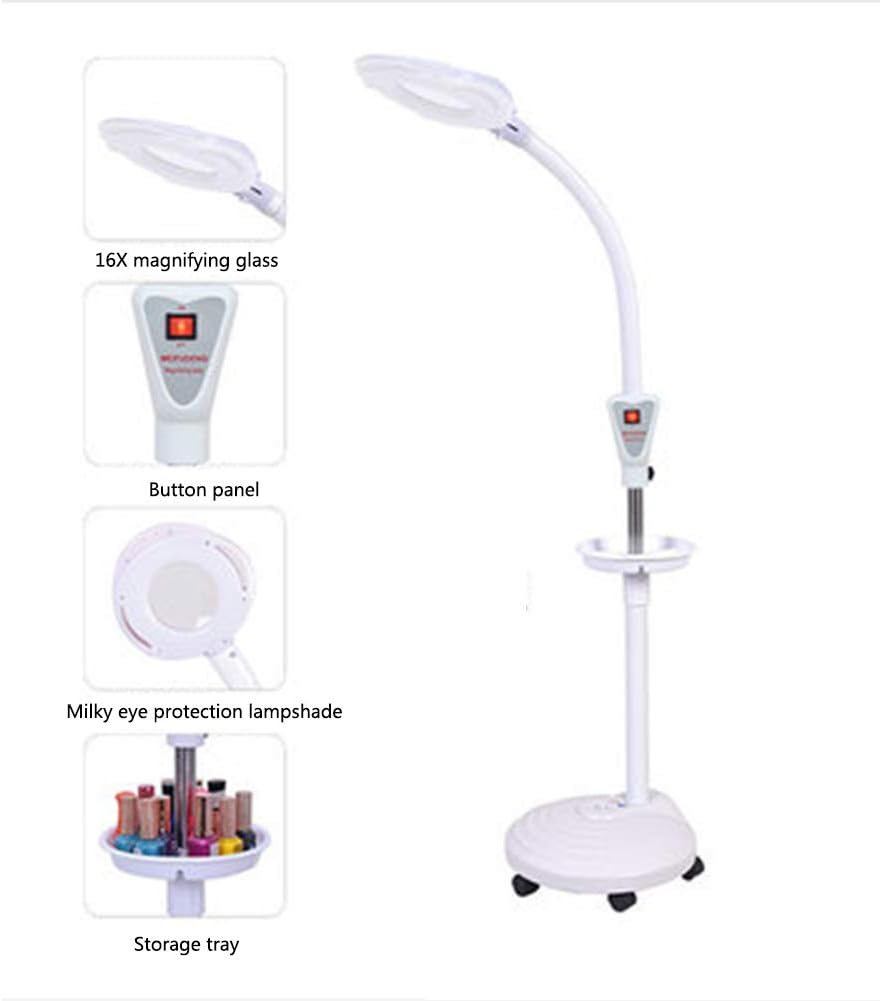 Led Magnifier Lamp - Beauty Salon Tattoo Light Energy Saving Super Bright One Button Switch Solid Bottom White Eye Lamp Cover Nail Eyelash Eye Protection Inoculation Eyelashes Floor Standing Lamp