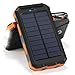 Solar Charger, 10000mAh Solar Power Bank Portable Battery Pack Cellphone Charger with 2 LED Flashlights, Solar Panel with Compass and Carabiner for IOS and Android Cellphones(Orange)