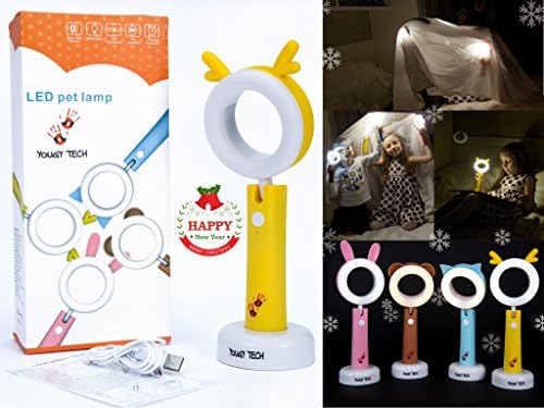Children Night Light Baby Lamp by YOUGY TECH: Led Light for Kids With Detachable Base &amp; 3 Dimming Levels | Portable Light for Kids Yellow Deer | Silicone Material | USB Rechargeable