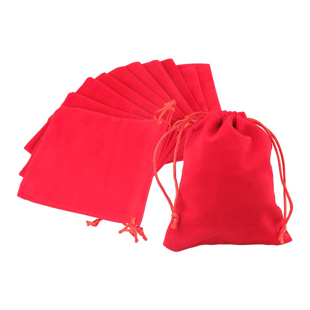 G2PLUS Red Velvet Jewellery Pouches, 12x15CM Velvet Drawstring Bags for Jewellery, 20PCS Medium Soft Gift Bags with Drawstrings for Wedding, Party, Valentine's Day, Anniversary