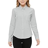 DIYUS Button Up Shirt Women Long Sleeve Oxford Shirt Classic-Fit Cotton Work Blouse Wrinkle Resistant