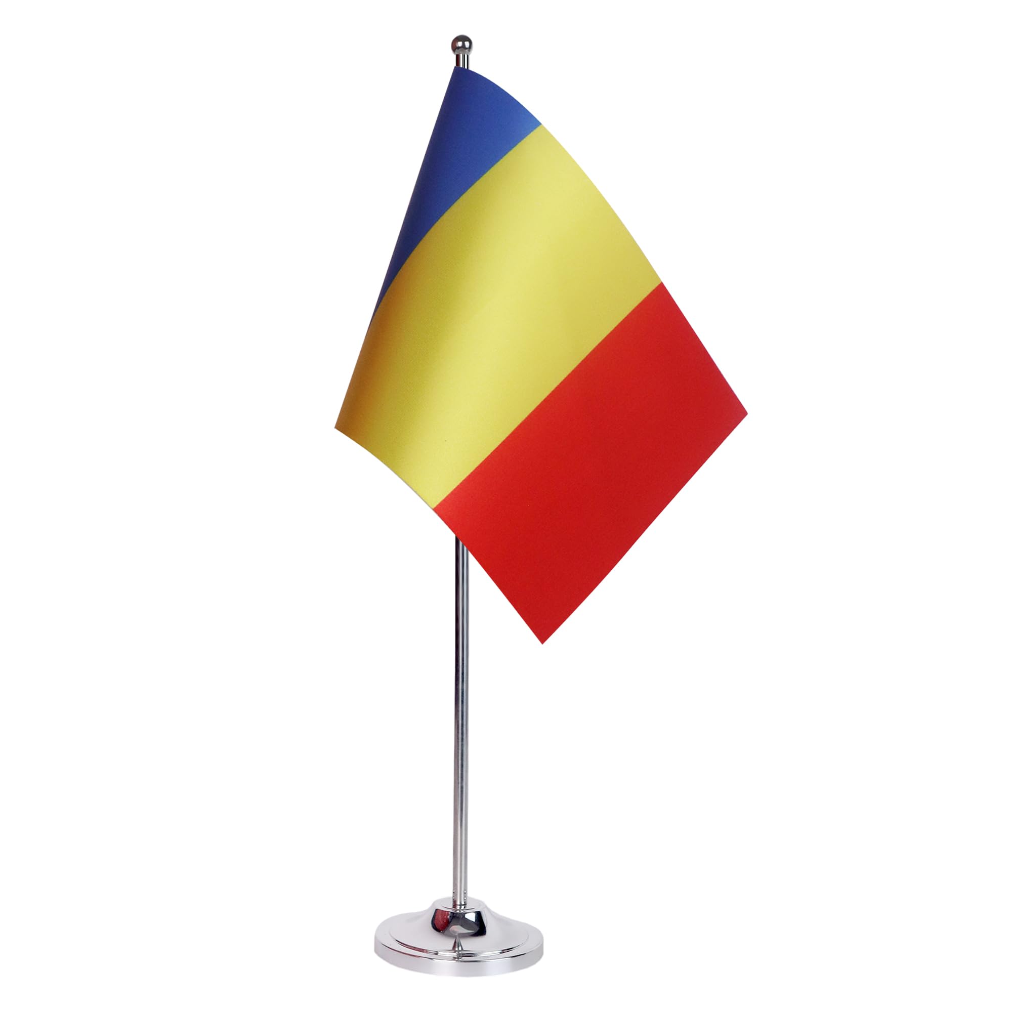 AZ FLAG Romania Prestige Table Flag 6'' x 9'' - Romanian Office Decoration 100% Satin 22 x 15 cm - Desk Flag with Steel Pole and Base