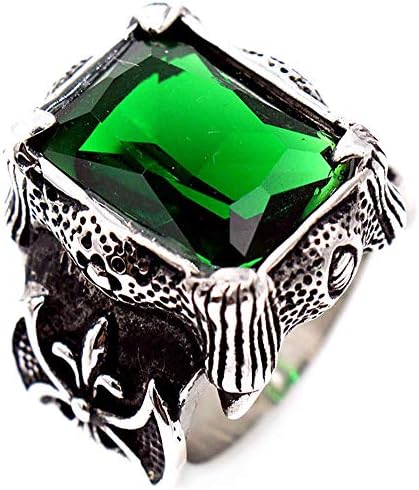 Ueice Men's Domineering Classic Large Square Zircon Aquamarine Silver Smeared Stainless Steel Rings