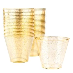 MATANA 60 Harde Plastic Bekers met Goud Glitter (270ml) voor Bruiloften, Verjaardagen, Kerst & Feesten – Drankjes…