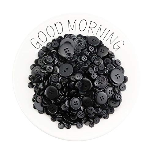 Oopsu 1000 PieceAssorted Sizes Black Round Resin Buttons 4 Holes Buttons for Sewing Crafts,DIY Handmade Ornament