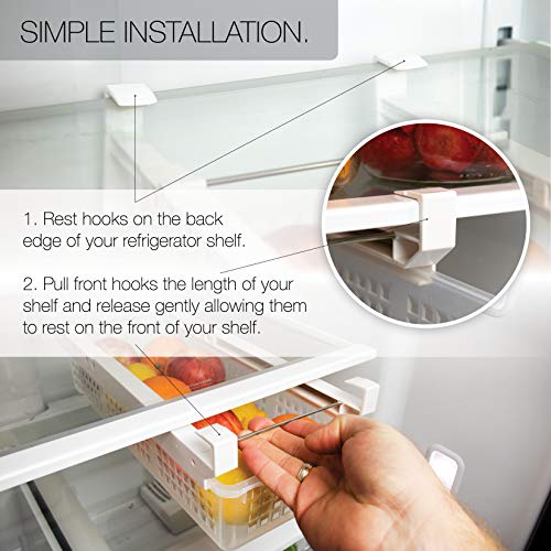 Fridge Organizer Drawer, Refrigerator Pull-Out Bin | Adjustable, Installs Under Shelf | Fits Most Fridges, Clear Plastic | BPA Free - Thumbnail 7