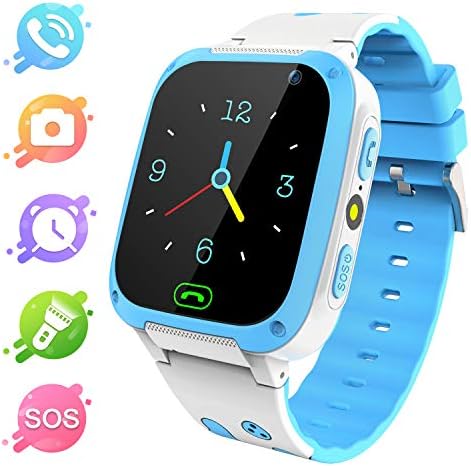 Kids Smart Watch Phone – LBS Tracker Smartwatch with Call SOS Voice Chat Alarm Clock Flashlight Camera Game for Children Boys Girls Compatible with iOS and Android (blue)