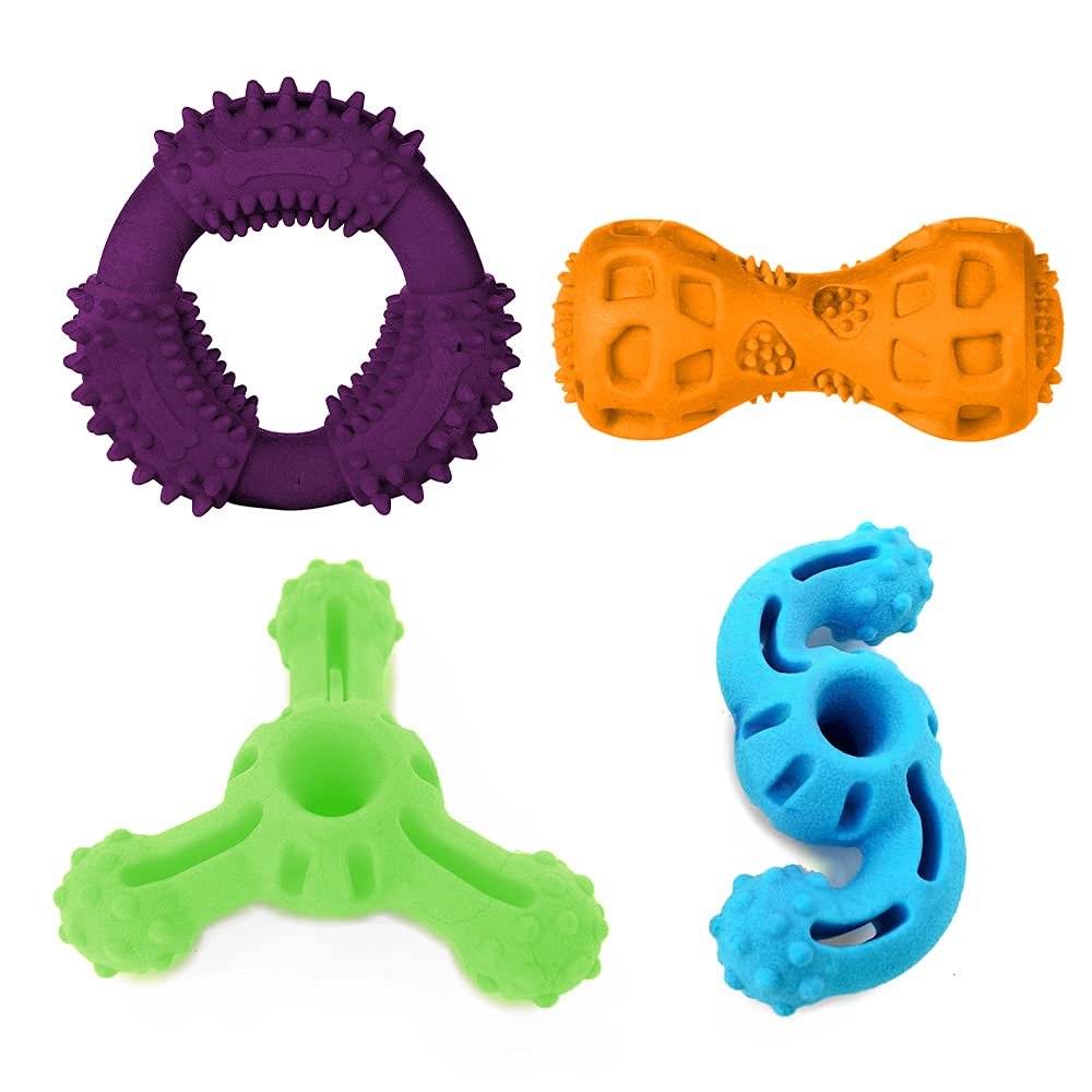 Ministry of Pet M.O.P Chew Toys for Dogs, Outdoor Waterproof Foam TPR Dog Toys, Float on Water, Throw & Fetch Durable Dog Chew Toys - 4 Pack, Blue, Orange, Purple, Green