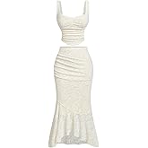 SOLY HUX Women's Floral Lace Skirt Set 2 Piece Sleeveless Top and Bodycon Fishtail Skirts Summer Coquette Outfits