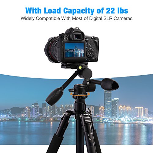 3-Way Tripod Head, Powerextra Three-Dimensional Aluminum Alloy Fluid Head with Quick Release Plate, 360 Degrees Free Rotation for Tripod, Monopod, Camera Slider and All DSLR Cameras