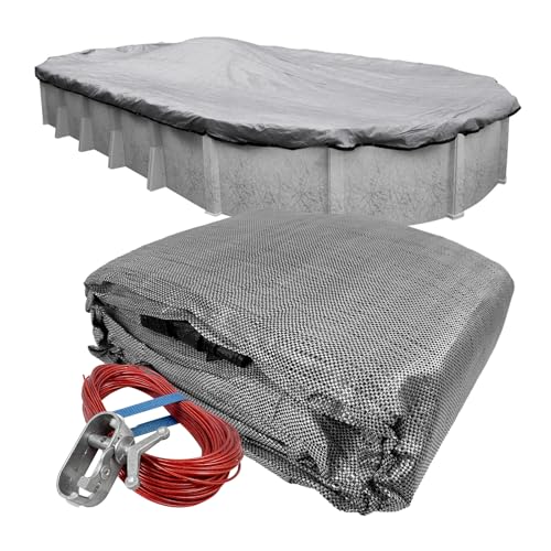 Robelle 16 x 32 ft Heavy Duty Mesh Gray/Black Winter Oval Pool Cover for Above…