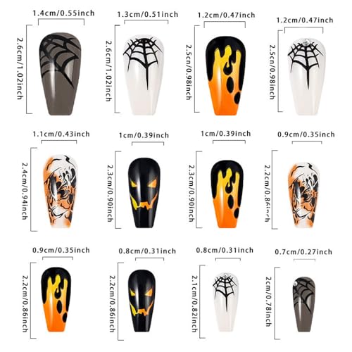 24 Pcs Halloween Press on Nails Medium Coffin Square - SHANRUN Ballerina Fake Nails Press ons Nail Art French Tip Glue on Nails Full Cover Artificial Acrylic False Nails with Ghost Spider Web Design - Image 4