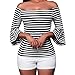 MAYFASEY Women's Off Shoulder Flared Sleeve Black Stripe T Shirt Top Blouse