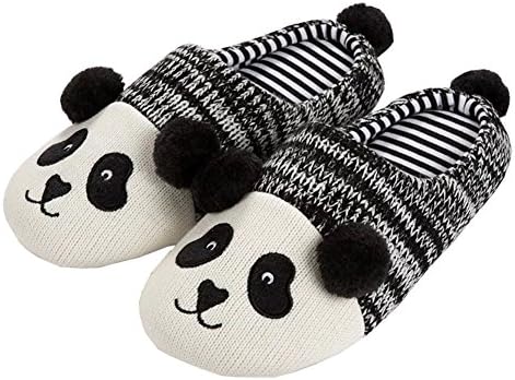 Yiwant Men's Slippers Comfort Panda Cotton Washable Flat Closed Toe Indoor Shoes with Non-Slip Sole
