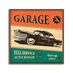 Framed Canvas Wall Art for Living Room, Bedroom Vintage Garage Canvas Prints for Home Decoration Ready to Hanging - 16x16 inches