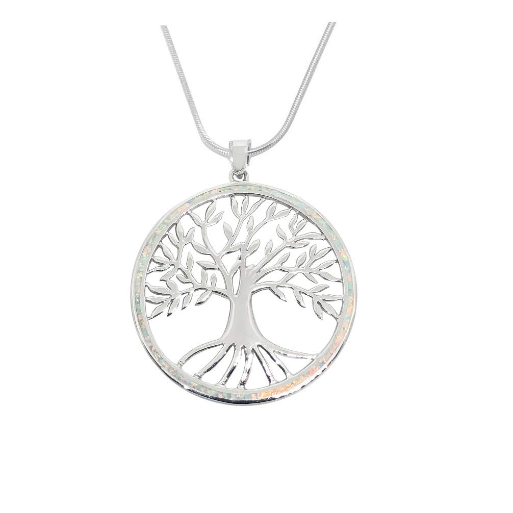 925 Sterling Silver Tree of Life Opal Pendants - Fine Jewellery For Women Girls In Gift Box (Tree of Life - White Opal)