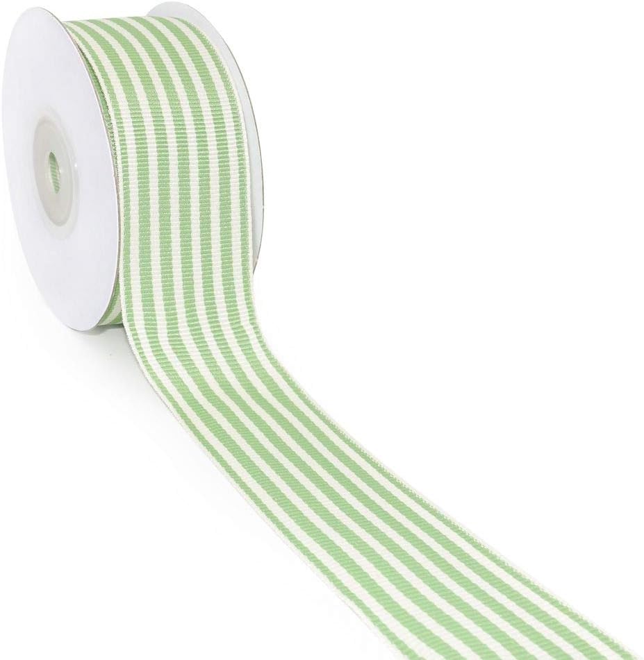 CT CRAFT LLC Woven Stripped Ribbon for Home Decor, Gift Wrapping, DIY Crafts, 33 mm x 10 Yards x 1 Roll, Sage