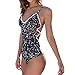 Women Boho Print Floral V Neck Multi Straps Lace Up Onepiece Bikini Swim Suits, Floral, Large