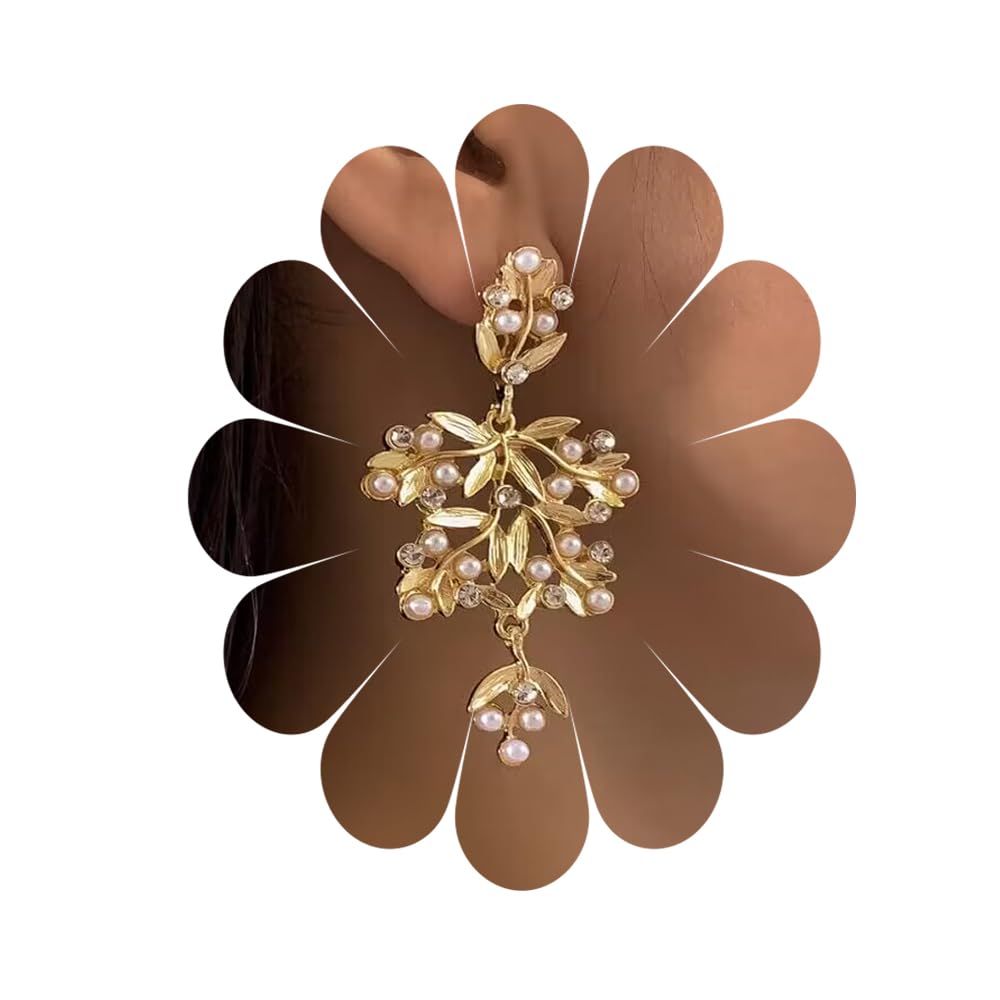 MIQIQAO Gold Beaded Dangle Earrings Flowers Shape Dainty Drop Earrings for Women Lady Personalized Girls Best Friend Daughter Sister