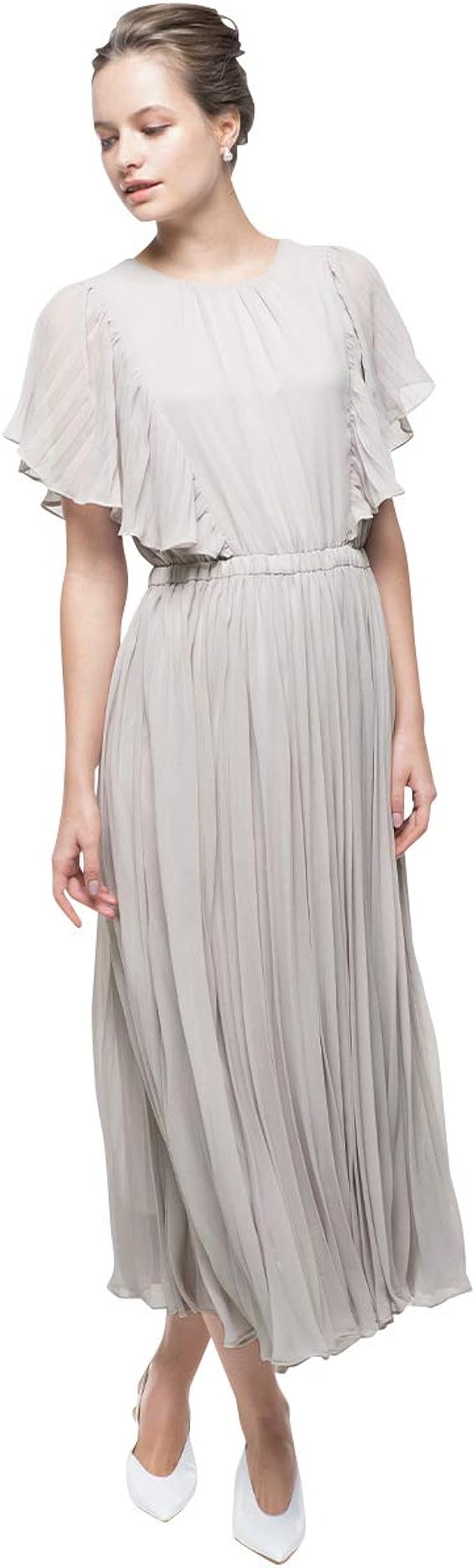 Amazon ガール シフォンフレアスリーブプリーツマキシ丈フレアワンピース パーティードレス ワンピース チュニック 通販