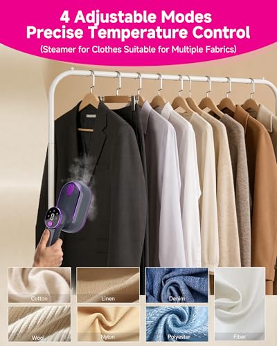Clothes Steamer, 2 in 1 Travel Steamer for Clothes, 1400W Handheld Garment Steamer, 4 Modes 10s Fast Heat-up, 180° Rotating Handle with Ceramic Panel, 1.9m Power Cord, Ideal for Travel, Home,Office