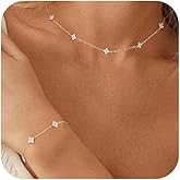 Yougeigy Gold Jewelry Set for Women, Dainty Necklaces 14k Gold Plated Prom Lariat Necklace Trendy Stuff Fashion Cubic Zirconia Simulated Diamond Gold Bracelets, Choker Necklace Jewelry Gifts