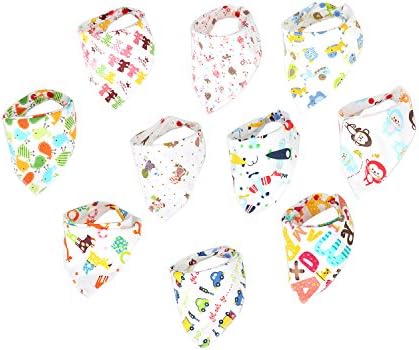 BABY BANDANA DROOL BIB for Eating Drooling Teething,Super Absorbent,Best Organic Cotton, Baby Shower gift set 10 cute bibs for Boys Girls Toddler Baby Shower Gift Set (white)