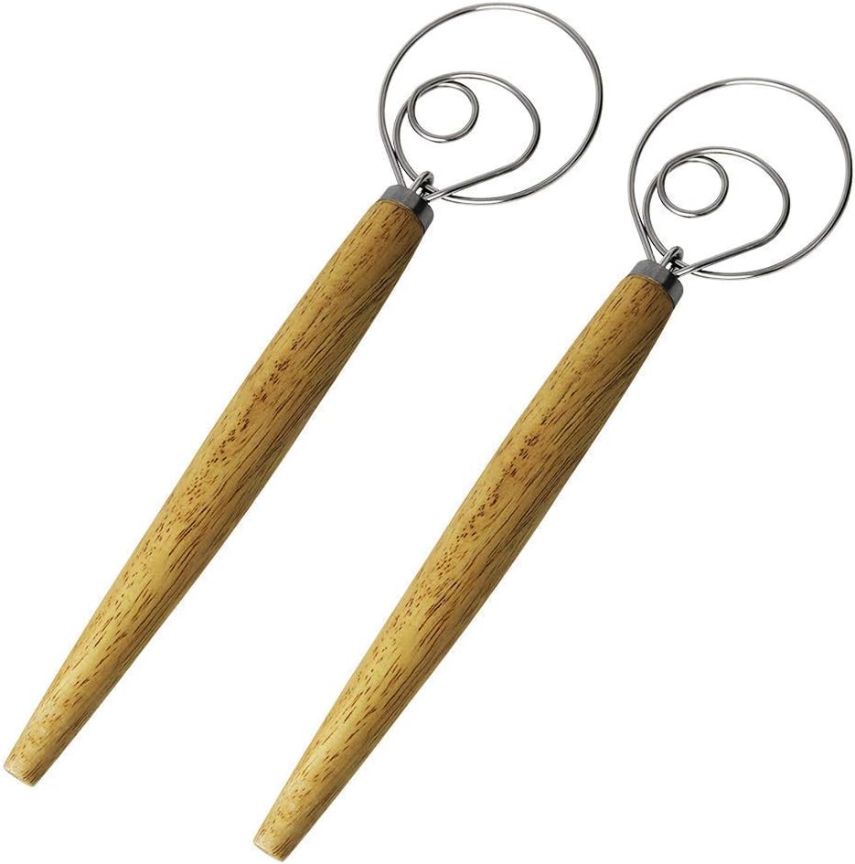 CODIRATO 2 Packs Danish Dough Whisk Stainless Steel Dough Whisk Mixer Blender Home Made for Cake Dessert Bread Pizza and Pastry,Gift for Mother