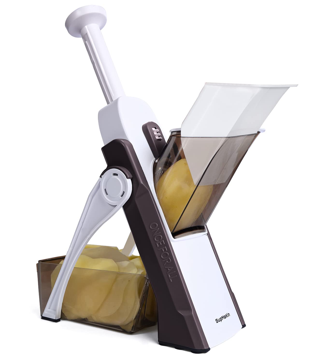 SUPMAKIN Safe Mandoline Vegetable Slicer, Potato Chip Cutter, Multifunctional Veg Chopper with 4 Cutting Modes to Slice, Dice, Chop, Julienne, Best Kitchen Gadgets Once for All Brown — image 1