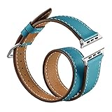 Kartice for Band,Luxury Genuine Leather Watch Band Strap Bracelet Replacement Wrist Band With Adapter Clasp for iWahtch Sport & Edition--Longer size blue 38mm