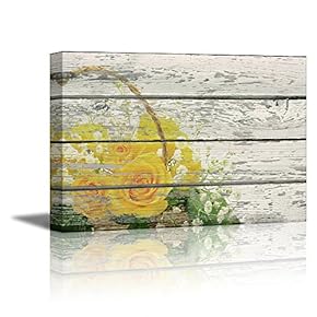 Canvas Prints Wall Art - Retro Style Yellow Flower on Vintage Wood Background Rustic Home Decoration - 12" x 18"
