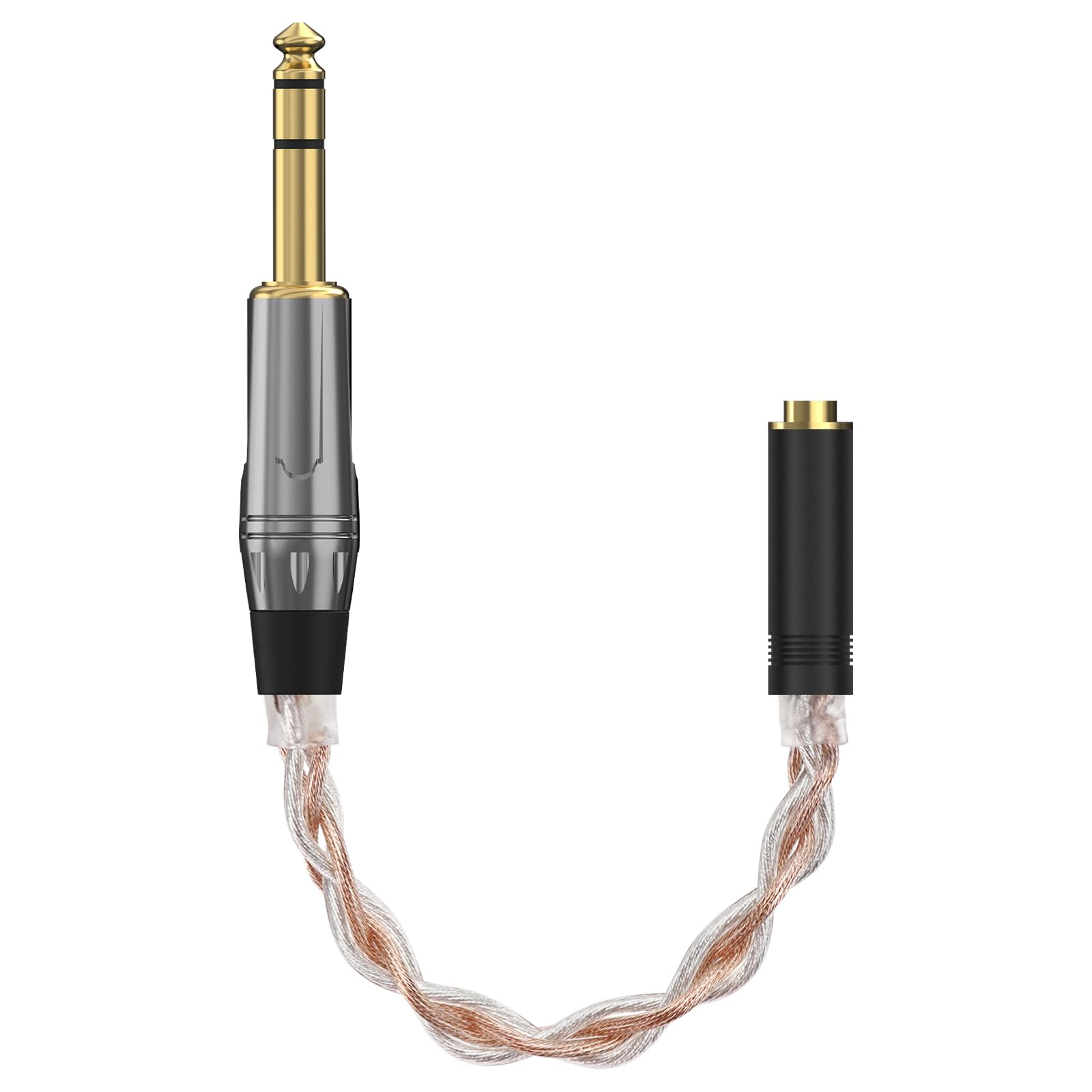 GEEKRIA 6.35mm Stereo Male to 4.4mm Balanced Female Headphones Plug Adapter, 6N OCC Copper and Silverplated Upgrade Conversion Audio Dongle Plug Cord for Hi-Resolution, HiFi Headset (0.6ft) — image 1