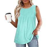 ROSRISS Women's Plus Size Sleeveless Pleated Shirts Dressy Loose Fit Tops Summer Casual Crew Neck Tank Tops XL-5XL