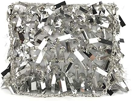 Mirris Women's Evening Bags And Clutches Silver Beaded Tassel rhinestone Sequins Chain Bag Fashion Party Bag