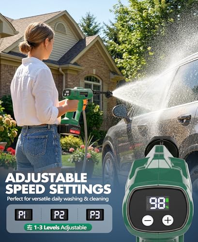 DeeprBetter Cordless Pressure Washer, 600PSI Rechargeable Battery Pressure Washer with 6-in-1 Adjustable Nozzle, 3 Adjustable Speeds Cordless High Pressure Gun - Green