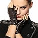 Warmen Women's Nappa Genuine Leather Half Finger Mittens Snap Closure (M, brown)
