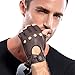 MATSU Deerskin Fingerless Leather Gloves For Men Driving,Half Finger,Unlined(Black/Brown) M1076