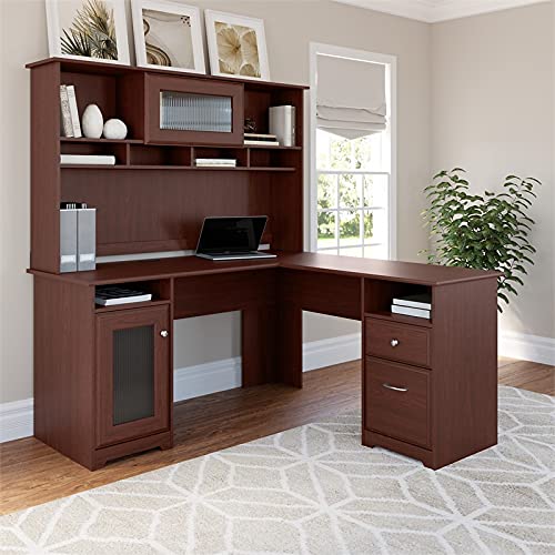 Bush Furniture Cabot L Shaped Desk with Hutch in Harvest Cherry