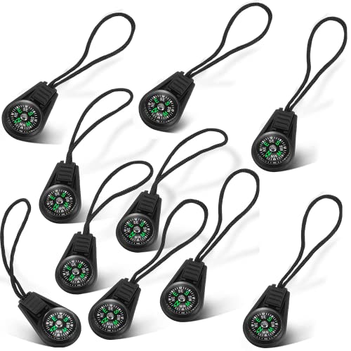 Kastwave Mini Survival Compass, 10 Pcs Pocket Compass With Chain Outdoor Camping Hiking Liquid Filled Keychains, Ornaments, Toys For Children