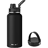 Navigate 32 oz Insulated Stainless Steel Sports Water Bottle with Spout & Handle Lids,Wide Mouth Water Jug with Double Walled Leak Proof Keep Cold for 24 Hrs Hot for 12 Hrs,Black