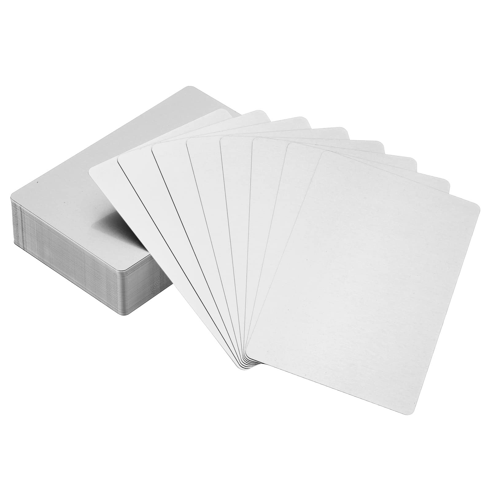 Photo 1 of PATIKIL 100 Pack Metal Business Cards Blank, 0.21mm Thick 3.4x2.1 Inch Aluminum Laser Engrave Printable Name Card for Custom DIY, Silver
