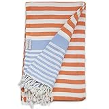 Amalfi Orange Blue Turkish Towel for Bath & Beach Swimming Pool - Yoga - Pilates - Peshtemal Hammam Fouta - Picnic Blanket - Scarf - Wrap by The Riviera Towel Company