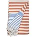 Multi Colored Striped 100% Cotton Peshtemal Turkish Bath Towel and Turkish Towels Beach Towel for Beach Bath Swimming Pool Yoga Pilates Hammam Fouta Picnic Blanket Scarf Wrap (Orange/Blue)