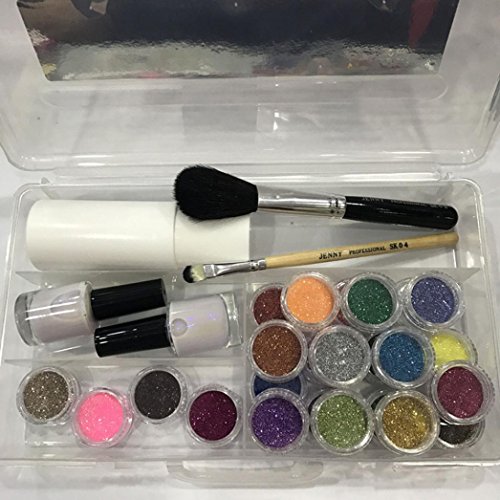 Coerni Professional 3D Diamond Glitter Tattoo Set (24Color Powder, 2 Glue, 1 Remover,2 Brush, 118 Pattern Stencils)