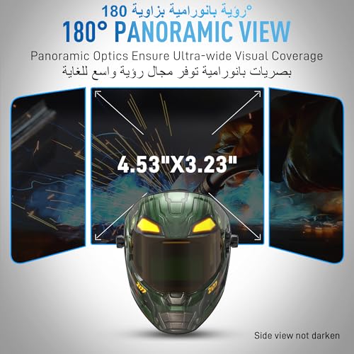 ANDELI Welding Helmet - Panoramic 180° View 4.53"X3.23",1/1/1/2 True Color Solar Powered Welder Hood，Wide Shade Welder Mask for TIG MIG ARC Cut and Grind，OPTIM-600LB-TGB (OPTIM-600LB-TGB)