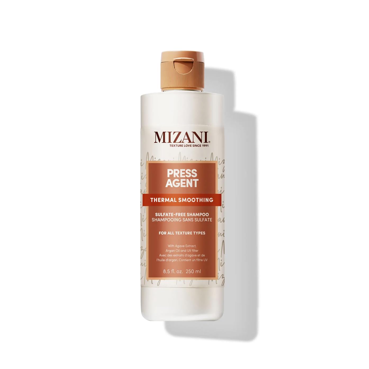 Mizani Smoothing Shampoo, Moisturising and Detangling Formula, Preps Hair for Thermal Styling, Enriched With Argan Oil and Agave Extract, Sulphate-Free, Press Agent Smoothing Shampoo, 250ml