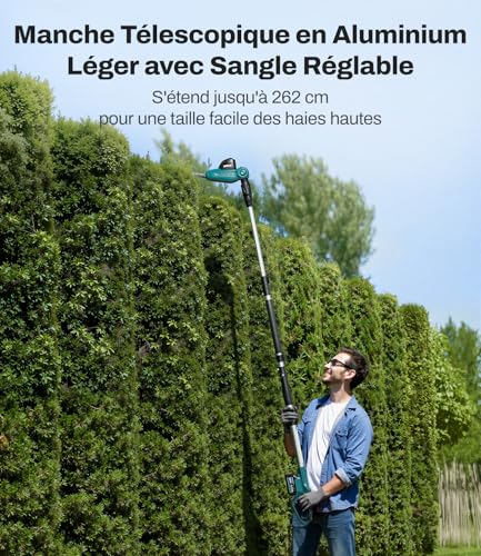 KIESBOHR CSL401 Telescopic Hedge Trimmer – Compatible with Makita 18V Batteries – Cutting Width 41 cm (16 mm) – 11 Adjustable Cutting Angles – Maximum Height 2.62 m (Battery Not Included)