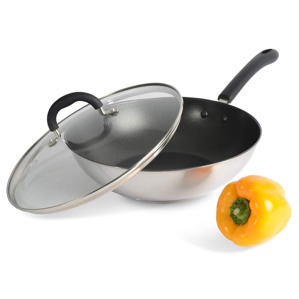 ProCook Gourmet Steel NonStick Induction Wok with Lid 28cm